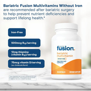 Bariatric Fusion Bariatric Multivitamin without Iron | 1 per Day | Post Surgery Patients | Iron Free Vitamin for Gastric Bypass and Sleeve Gastrectomy | Easy to Swallow Capsules | Three Month Supply