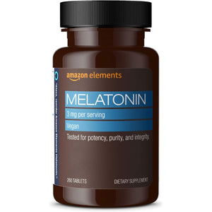 Amazon Elements Melatonin, 3Mg, Vegan, Unflavored, 260 Tablets, 8 Month Supply (Packaging May Vary)