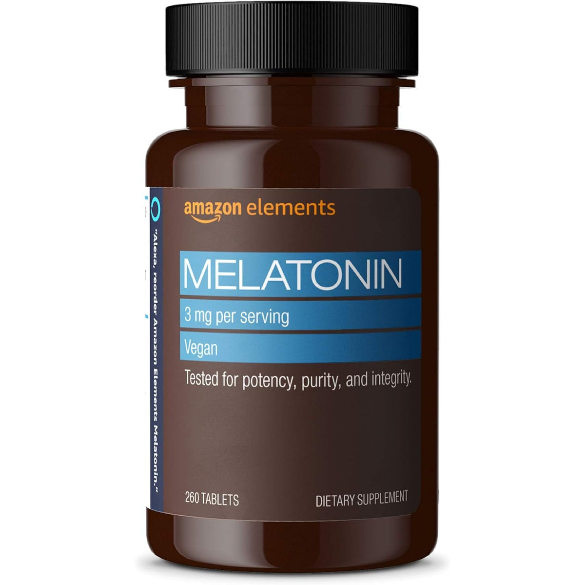 Amazon Elements Melatonin, 3Mg, Vegan, Unflavored, 260 Tablets, 8 Month Supply (Packaging May Vary)