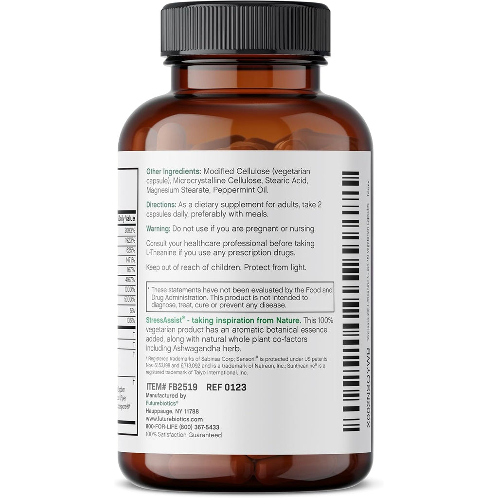 Futurebiotics Stressassist L-Theanine Ashwagandha and Rhodiola Rosea Stress Complex - Natural Nutritional Stress Function, 90 Vegetarian Capsules