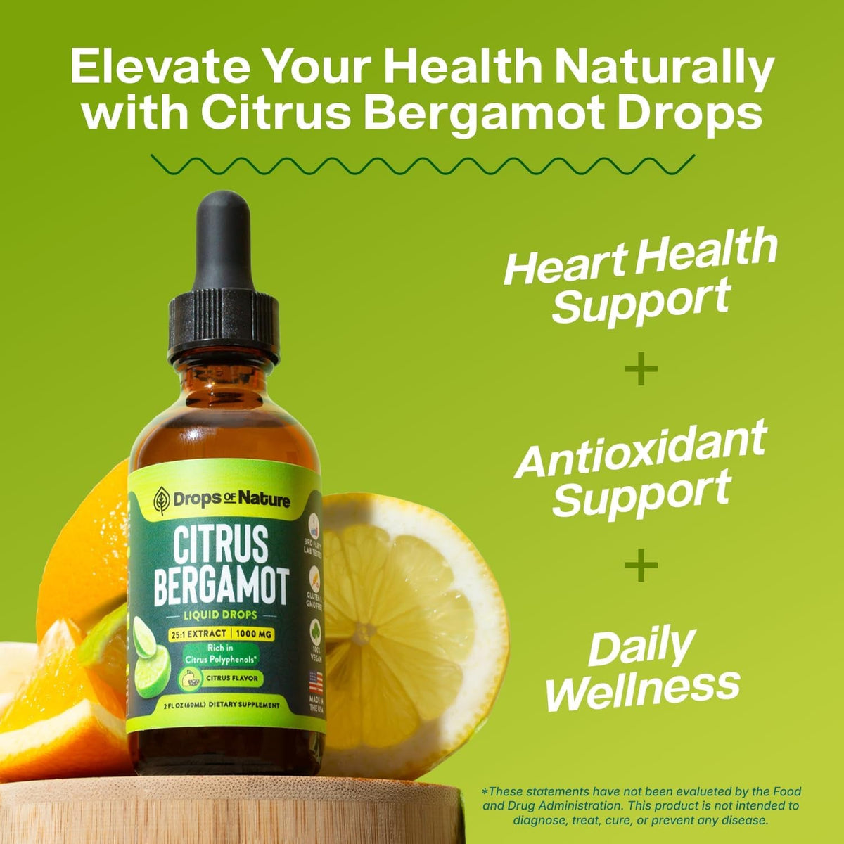 Citrus Bergamot Extract 25:1 Liquid Drops – Vegan, Gluten-Free – Comparable to Resveratrol and Berberine Supplement – 1000Mg Bergamot Supplement for Heart Wellness and Metabolic Support (Citrus,60Ml)