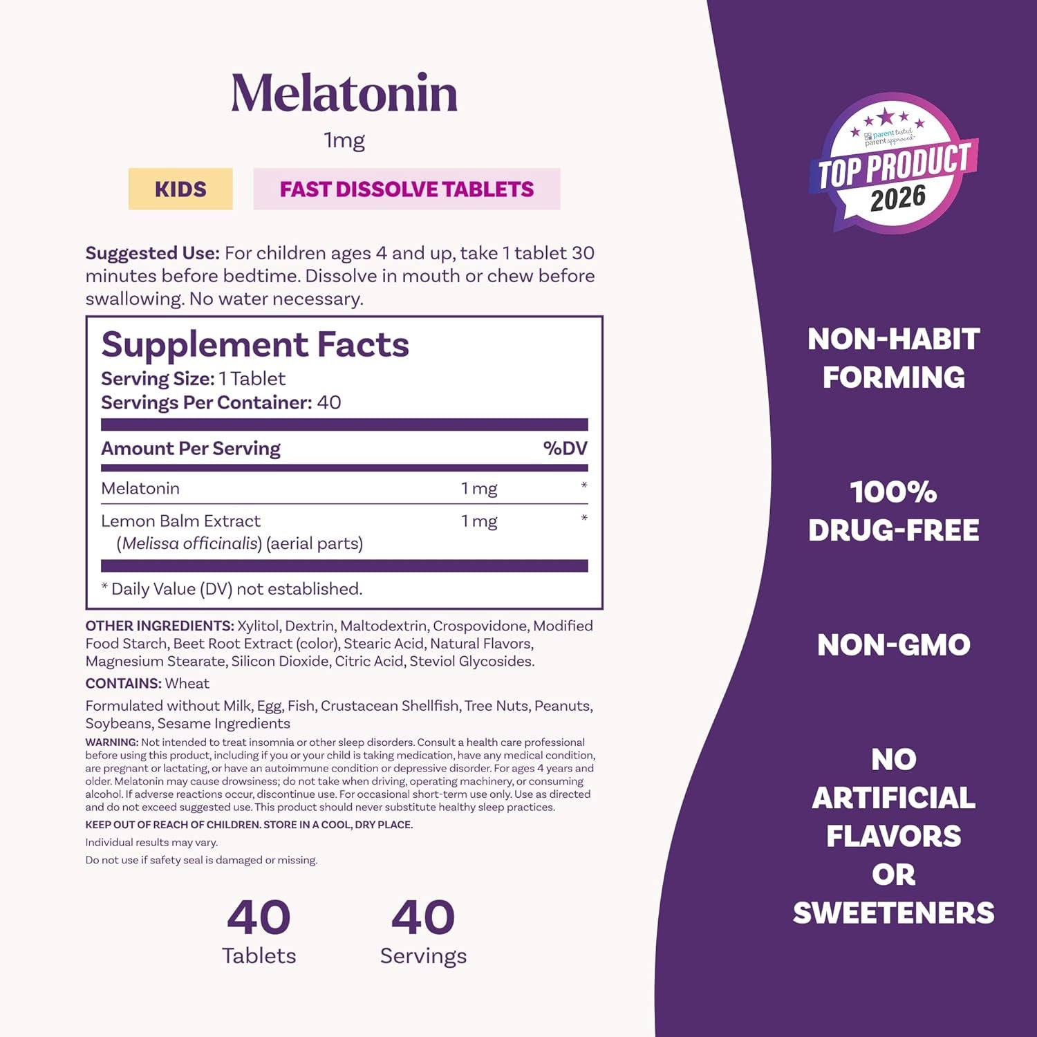 Natrol Kids Fast Dissolve Melatonin 1 Mg, Dietary Supplement for Restful Sleep, Sleep Tablets for Kids, 40 Strawberry-Flavored Melatonin Tablets, 40 Day Supply