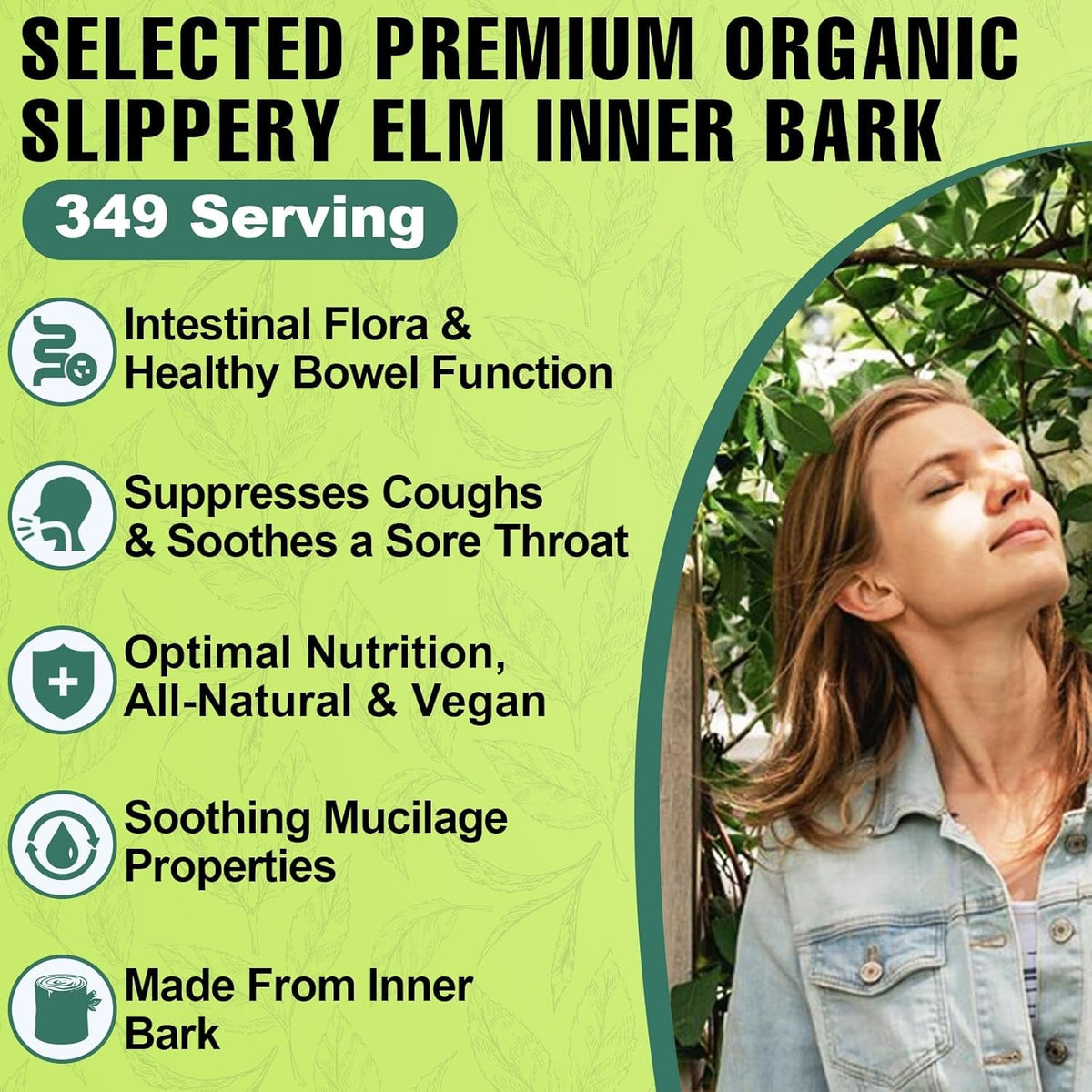Slippery Elm, Slippery Elm Powder Organic, Elm Bark Made from Inner Bark - 1 Pound (349 Servings), Natural Herbs Helps Soothe the Throat and Coughing & Digestive, Diarrhea - 100% Pure & Vegan