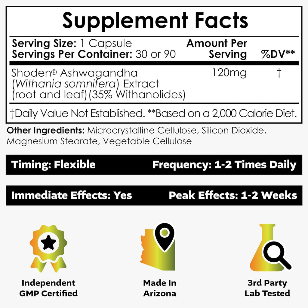 Nootropics Depot Shoden Ashwagandha Extract Capsules | 120Mg | 30 Count | 35% Withanolides