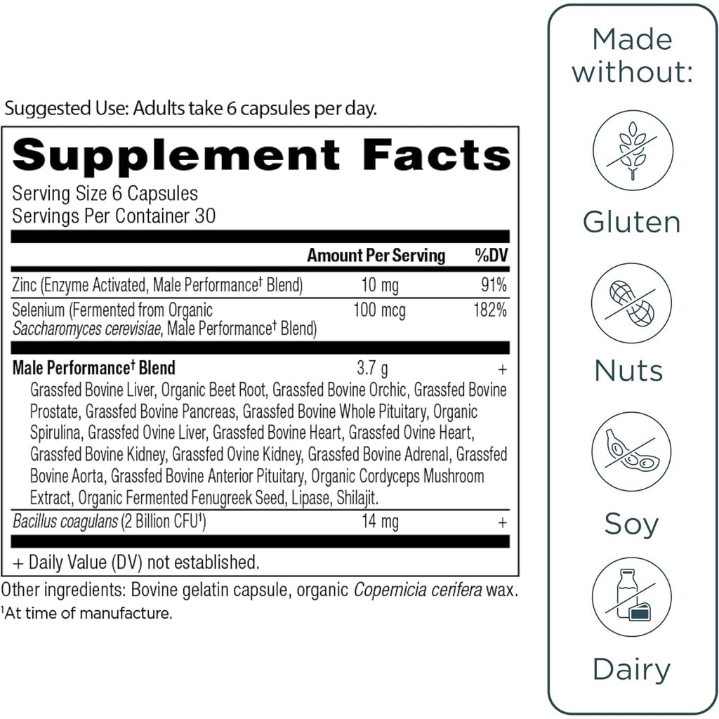 Ancient Nutrition Organ Supplements for Men, Grass-Fed and Wild Organ Complex Capsules, Liver, Prostate, Pancreas Supports Male Performance, Healthy Aging, 180 Ct