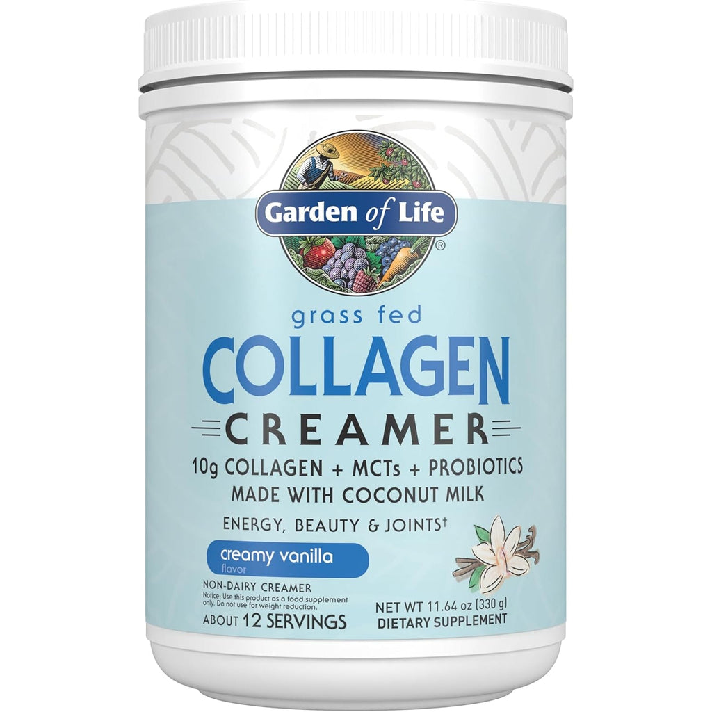 Garden of Life Grass Fed Collagen Creamer Powder - Creamy Vanilla, 12 Servings, Powder for Coffee Energy Beauty Joints, Collagen Peptides with Coconut Mcts, Keto Protein Supplements