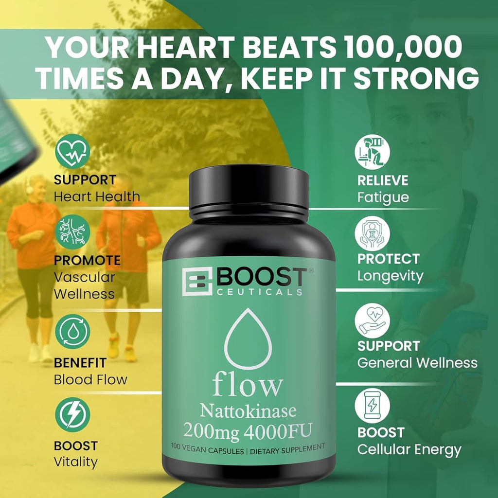Nattokinase 4000 FU 100 Capsules | Vegan No K2 No Fillers | Clean Enzyme for Circulation & Blood Thinner & Blood Flow Support | Boostceuticals