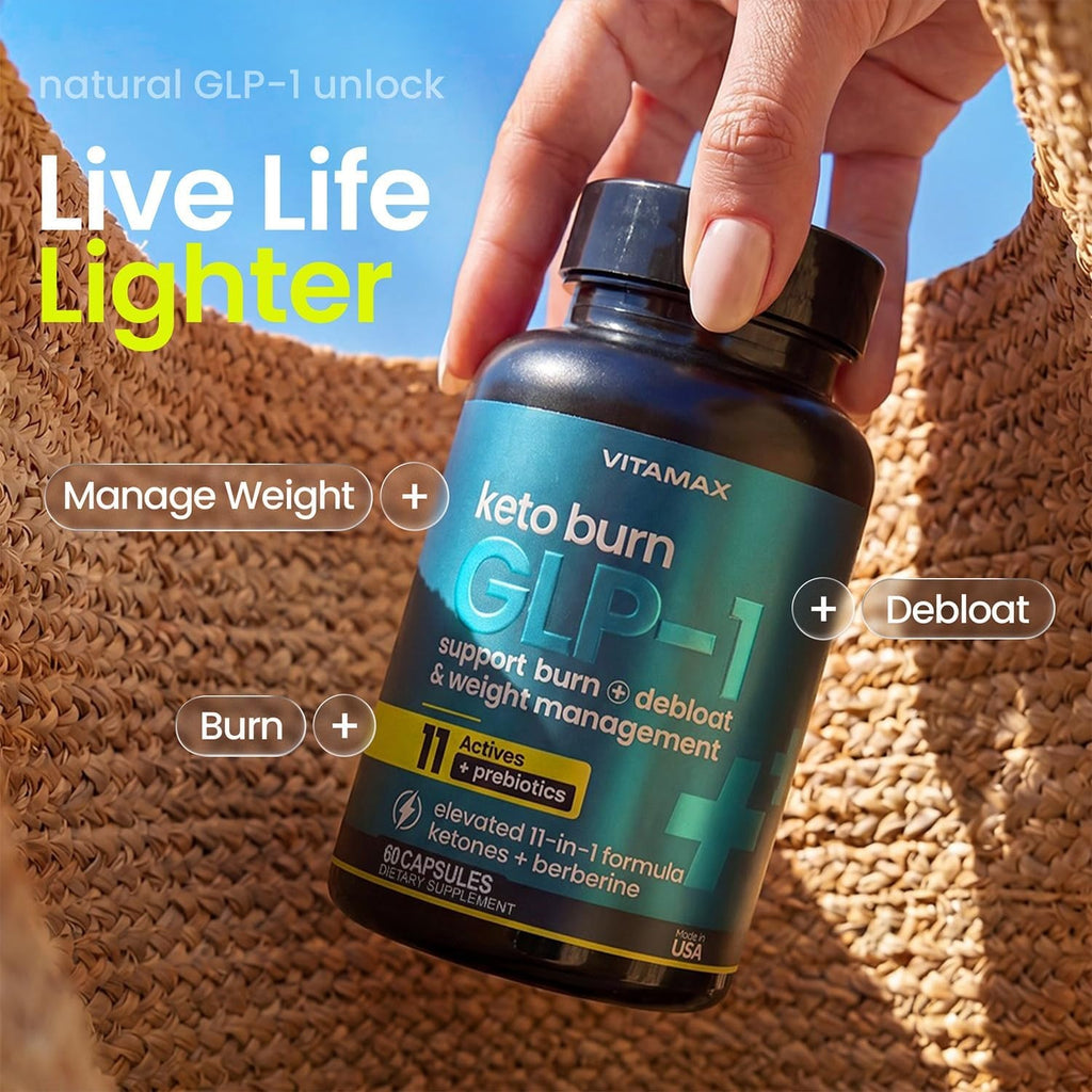 Vitamax GLP-1 Support Supplement for Weight Loss & Fat Burner for Men & Women – Ketone Metabolism Support with BHB Ketones, ACV, Berberine, Polyphenols & Prebiotics for Appetite, Digestion & Cravings