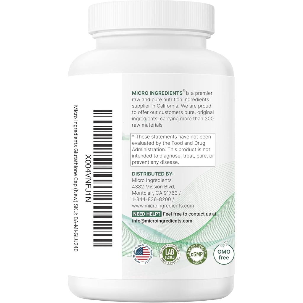 Micro Ingredients Glutathione 500Mg with 100Mg Vitamin C Supplement, 240 Veggie Capsules | Reduced Glutathione + Fat Soluble Ascorbyl Palmitate Complex | Non-Gmo, Filler Free