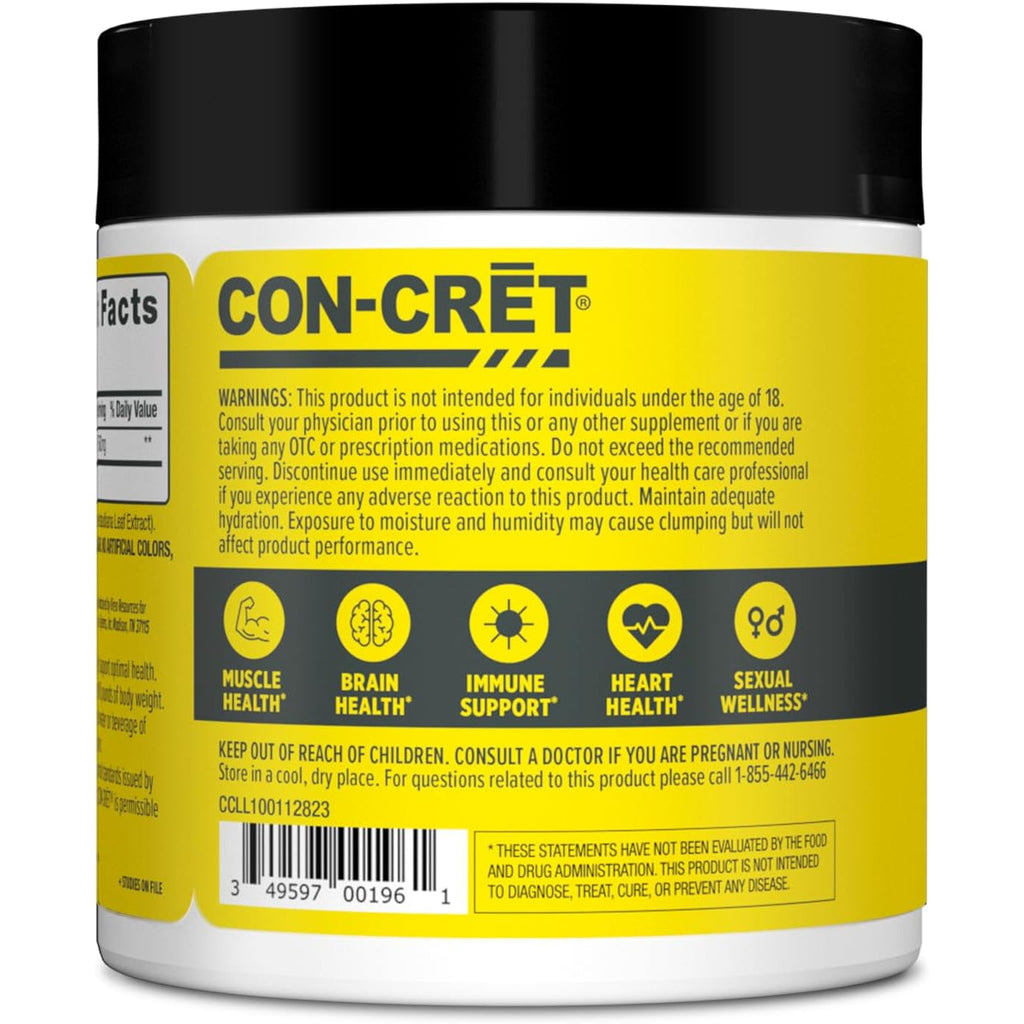 CON-CRET Creatine Hcl Powder | Muscle, Cognitive, Cellular Energy Support | No Bloating or Cramps | USA Made & NSF Certified | Unflavored (100 Serving)