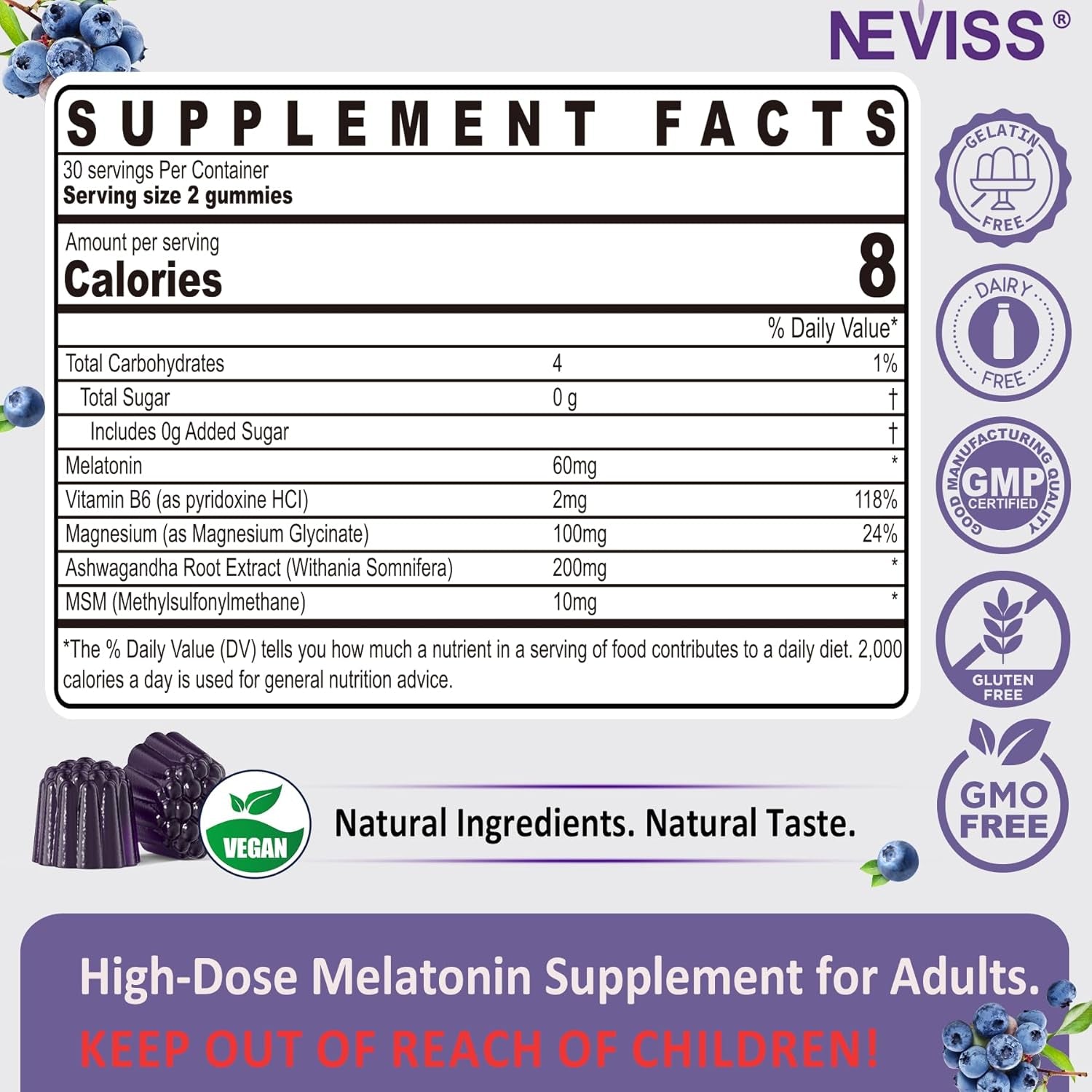 Antioxidant & Brain Support Melatonin 60Mg 30Mg for 50+ Adults | High Dose Melatonin for Anti-Aging & Immune | Extra Strength Melatonin Gummies with B6, Ashwagandha, Magnesium, MSM - 60 Gummies