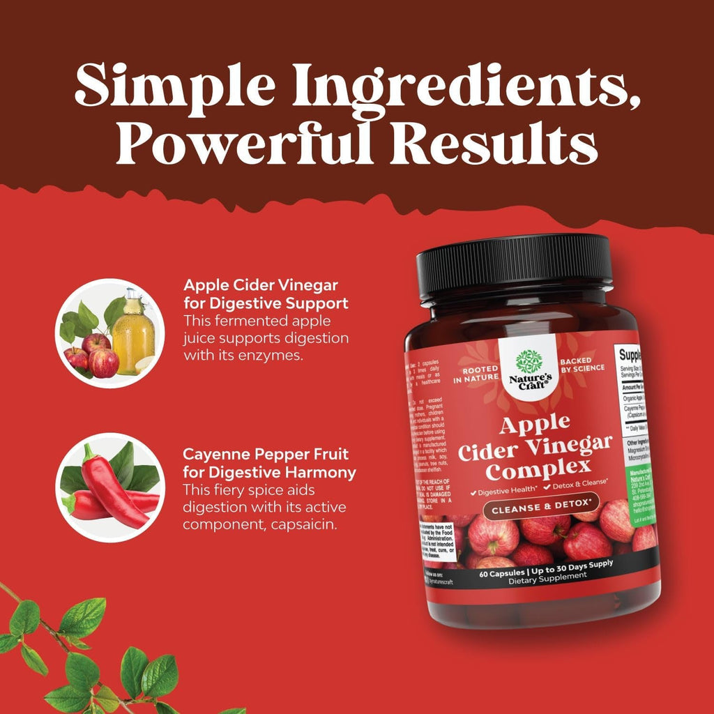 Cleansing Apple Cider Vinegar Capsules - ACV Cleanse and Detox Pills for Gut and Digestive Health with Slimming Cayenne - Extra Strength ACV Capsules for Gut Cleanse and Full Body Detox - 60 Count