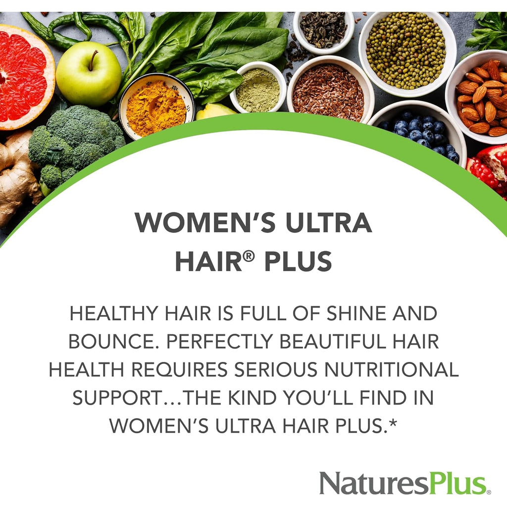 Naturesplus Women’S Ultra Hair plus - 60 Sustained Release Tablets - Nutritional Support for Healthy Hair Structure - Gluten Free - 30 Servings