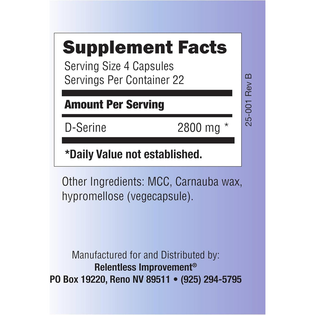 D-Serine - Amino Acid for Cognitive and Neuroprotection Support & Mood Enhancement - No Animal Content 90 Count 700Mg Vege Capsules