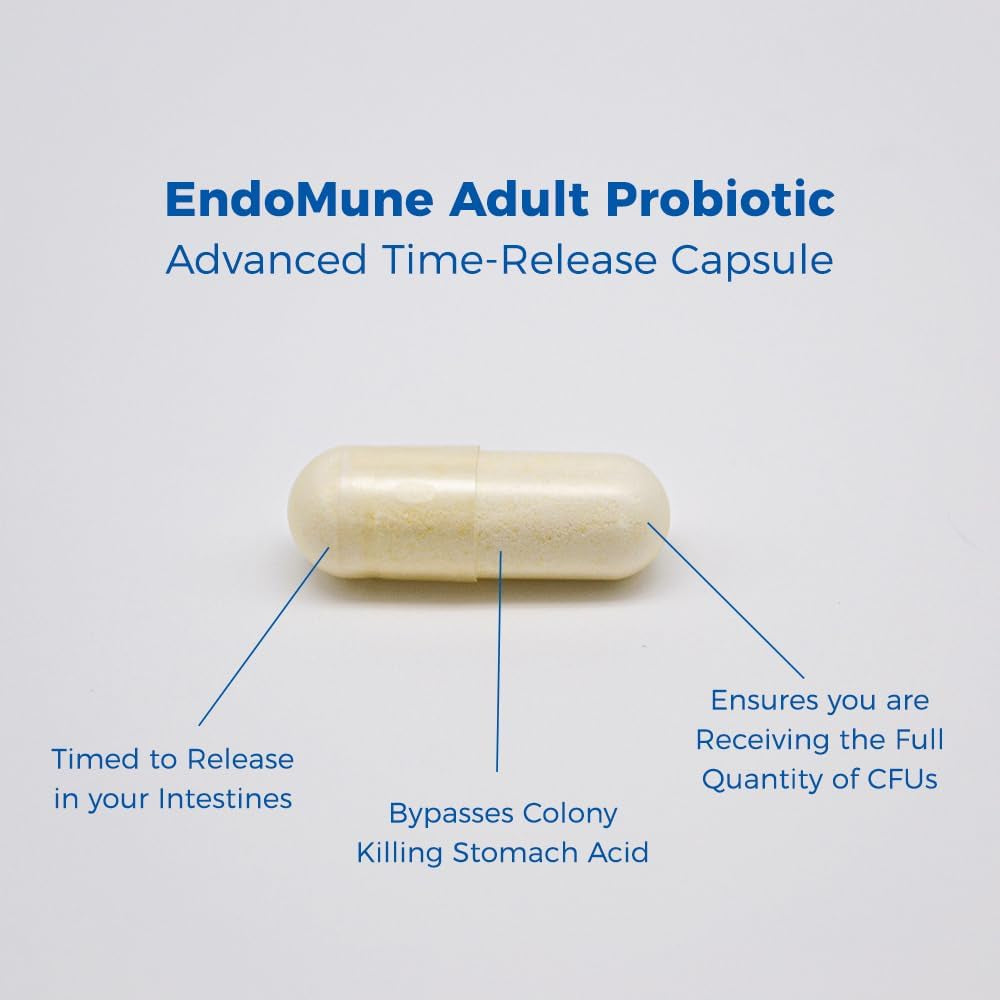 Endomune Advanced Adult Multi-Strain Probiotic Supplement with Prebiotic - 10 Strains, 30 Billion CFU - Physician Formulated (60-Count)