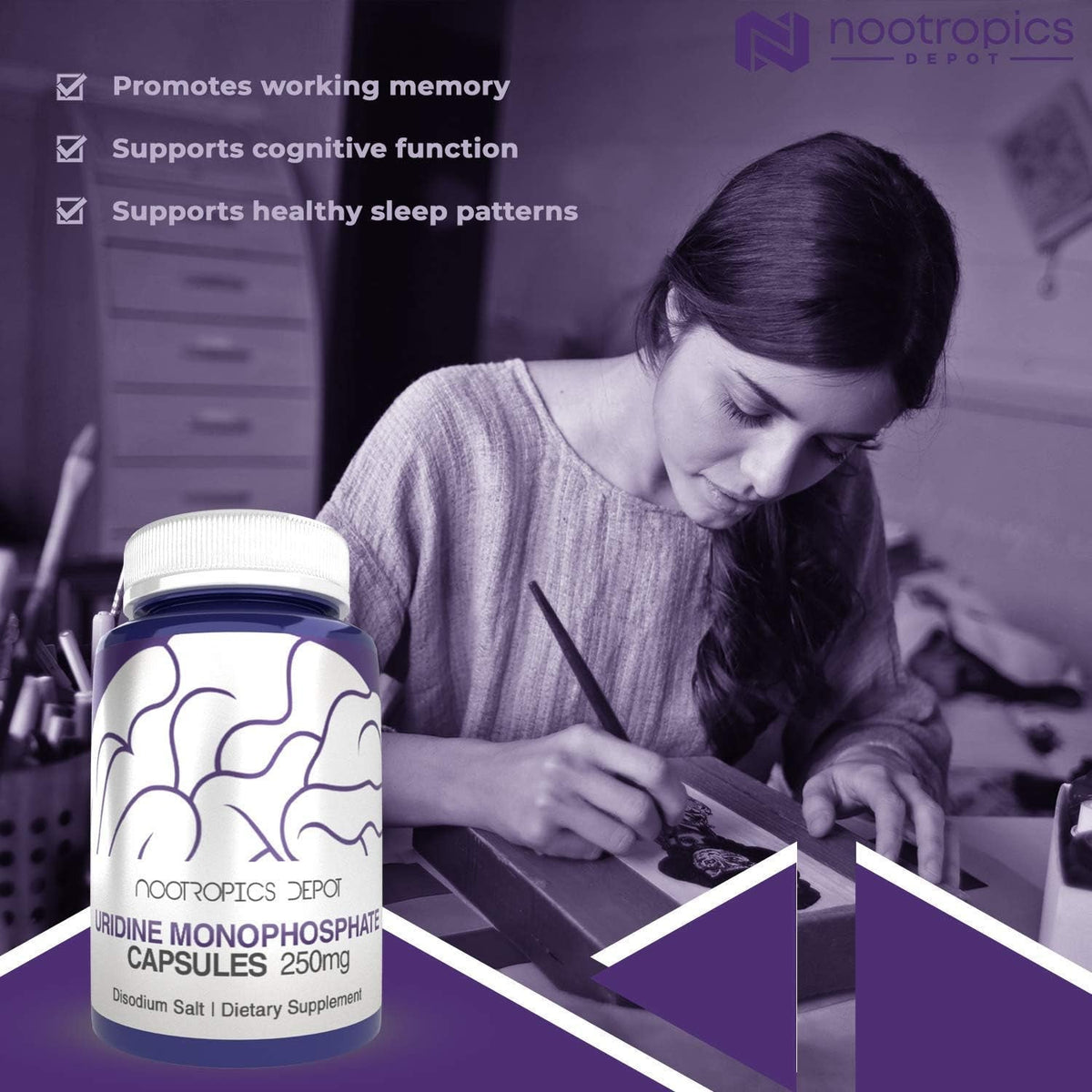 Nootropics Depot | Uridine Monophosphate Capsules | 120 Count | 250Mg