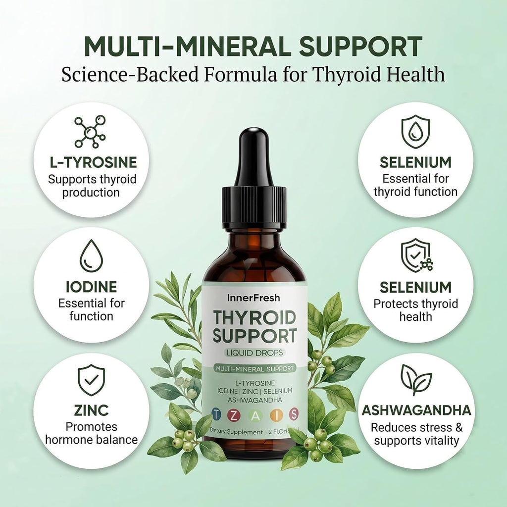 Innerfresh Thyroid Support Drops, Inner Fresh Thyroid Support Liquid Drops for Women, Hormone Balance & Healthy Metabolism Support, with Selenium, Zinc, Iodine, L-Tyrosine & Ashwagandha (1)