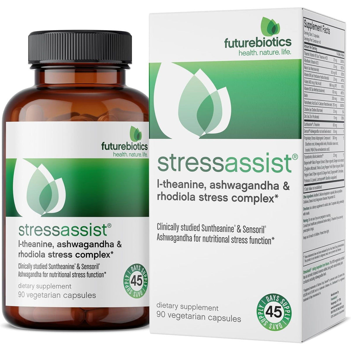Futurebiotics Stressassist L-Theanine Ashwagandha and Rhodiola Rosea Stress Complex - Natural Nutritional Stress Function, 90 Vegetarian Capsules