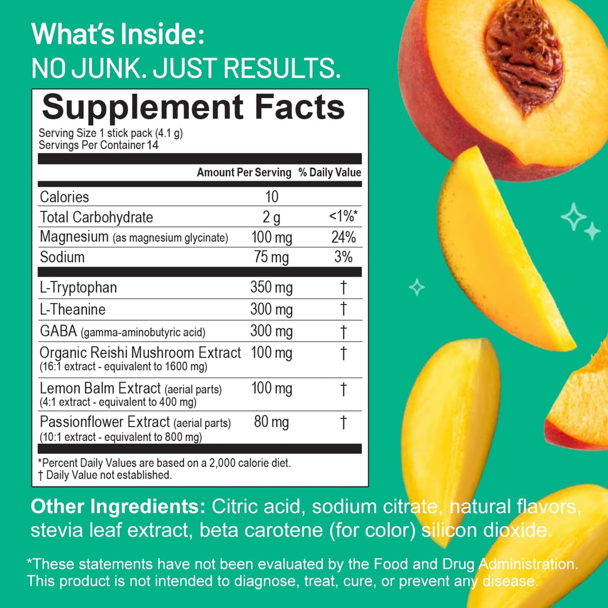 Third Nature Calm Powdered Drink Mix for Stress Support, Relaxation, Healthy Cortisol & Focus - No Sugar, Non-Gmo On-The-Go Calming Drink with Magnesium Glycinate, GABA, Peach Mango, 14 Stick Packs