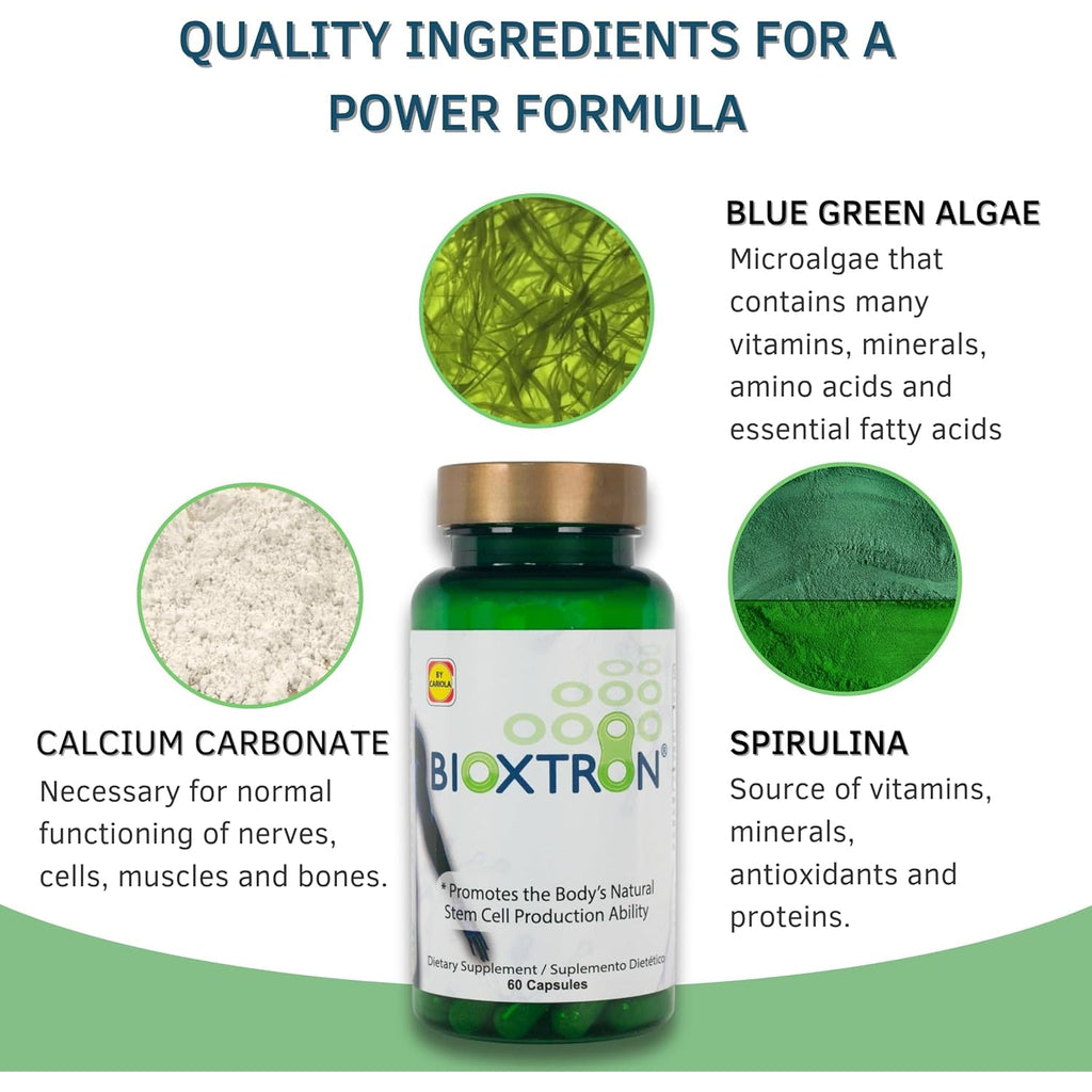 Bioxtron Natural Stem Cell Supplement Capsules - Cellular & Antioxidant Support Formula with Blue Green Algae, Spirulina, Immune & Energy Support - 60 Capsules