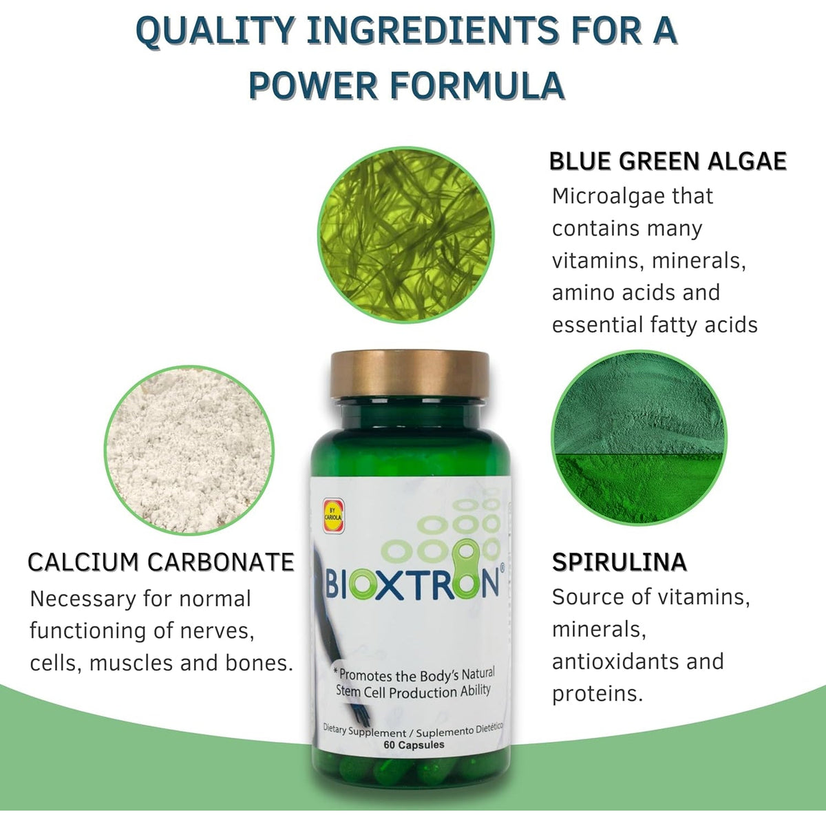 Bioxtron Natural Stem Cell Supplement Capsules - Cellular & Antioxidant Support Formula with Blue Green Algae, Spirulina, Immune & Energy Support - 60 Capsules