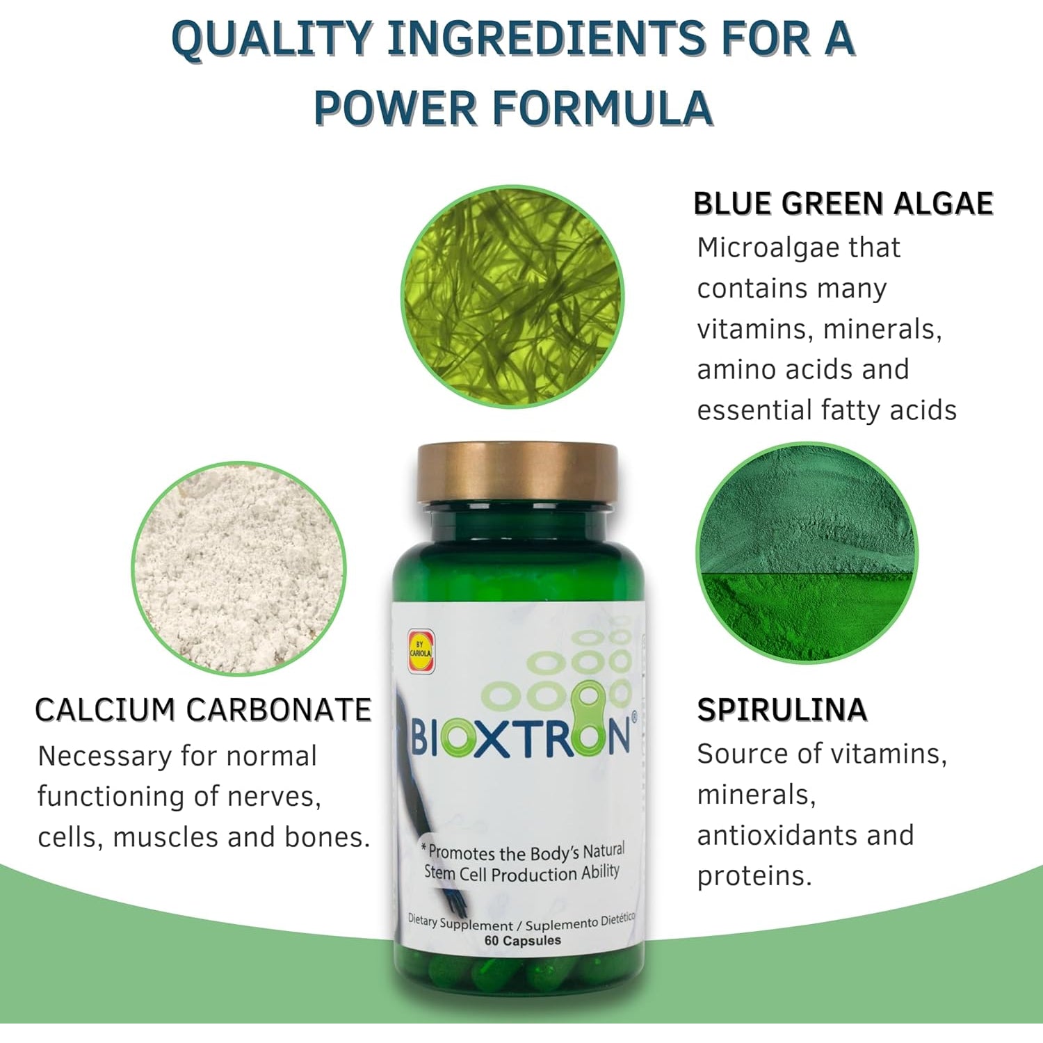 Bioxtron Natural Stem Cell Supplement Capsules - Cellular & Antioxidant Support Formula with Blue Green Algae, Spirulina, Immune & Energy Support - 60 Capsules