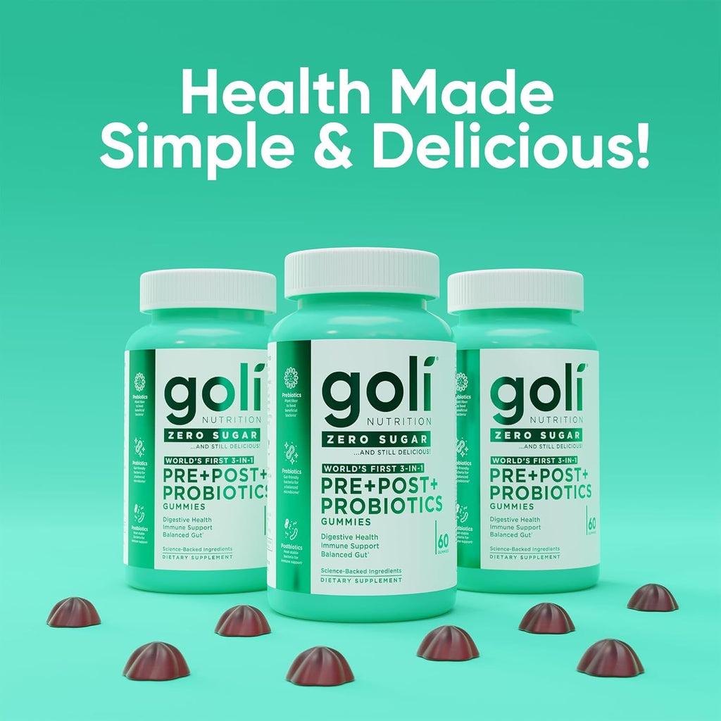 Goli Zero Sugar Pre Pro Postbiotic Gummies - Worlds First 3-In-1 with DE111, XOS, MCC1849 - No Sugar Alcohols - Vegan, Keto-Friendly, Non-Gmo