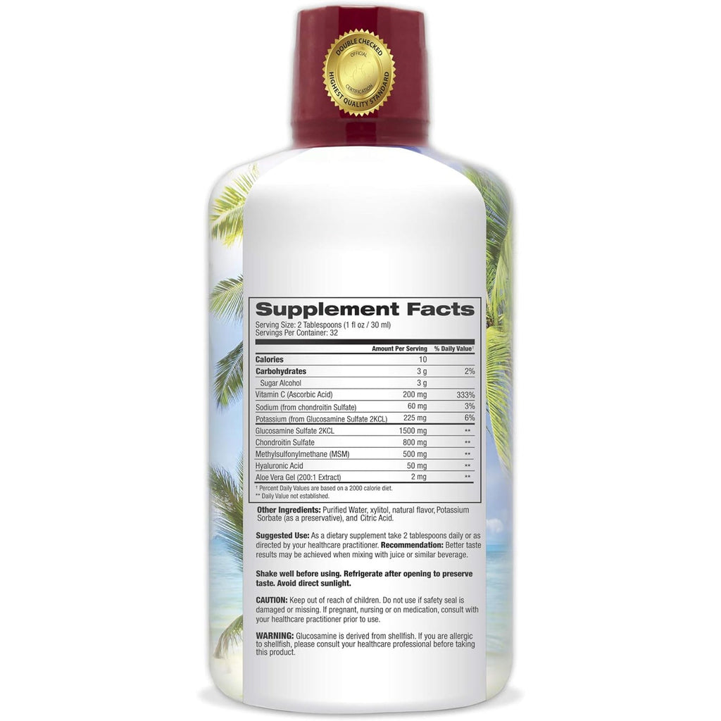 Tropical Oasis Joint Complete Premium - Liquid Joint Supplement with Liquid Glucosamine Sulfate, Chondroitin, MSM & Hyaluronic Acid - 96% Max Absorption– 32Oz, 32 Serv, 33484