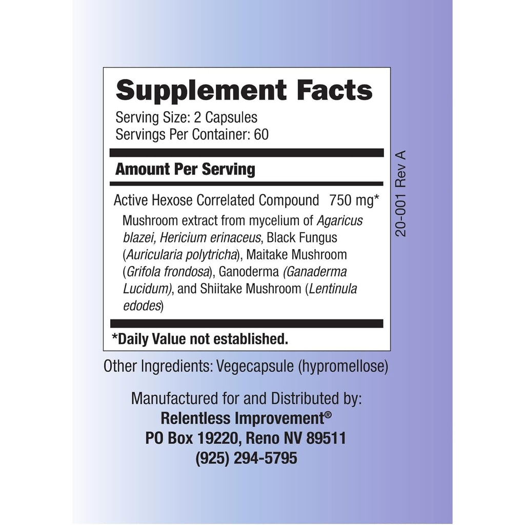 Active Hexose Correlated Compound Natural Immune Support Mushroom Extract Blend 120Ct Support for Viral, NK Cell & Immune Boost, Compare to AHCC