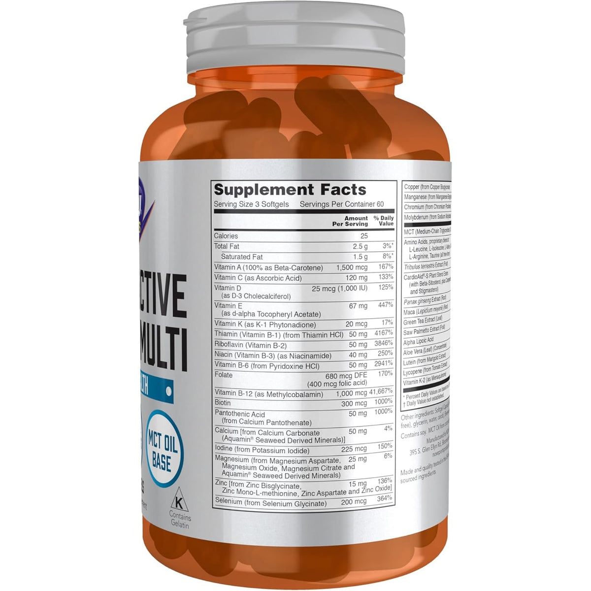 NOW Foods Sports Nutrition, Men'S Extreme Sports Multi with Free-Form Amino Acids, ZMA®, Tribulus, MCT Oil, and Herbal Extracts, 180 Softgels