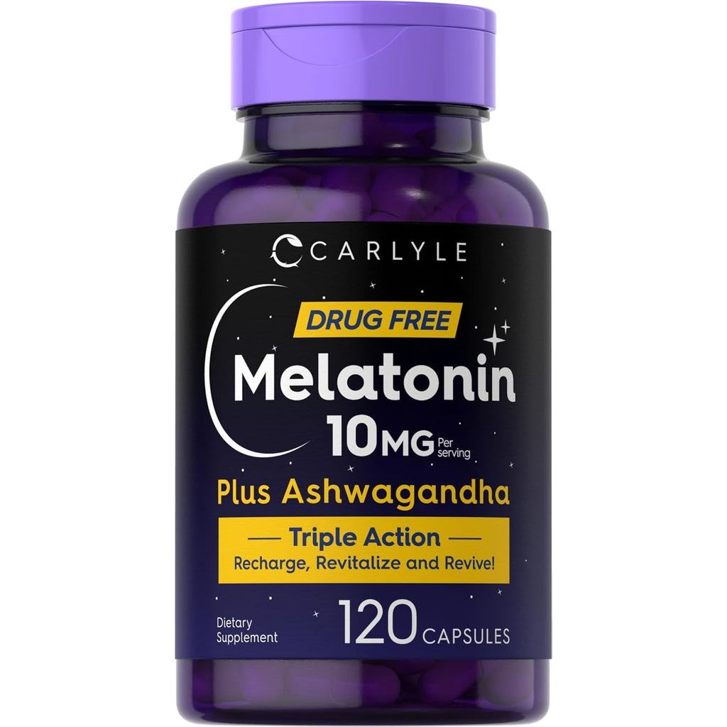 Carlyle Melatonin 10Mg | 120 Capsules | with Ashwagandha | Triple Strength Formula | Non-Gmo, Gluten Free Supplement