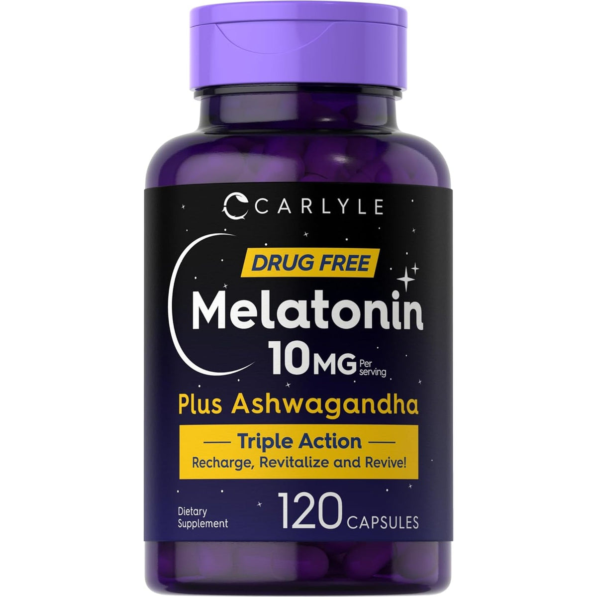 Carlyle Melatonin 10Mg | 120 Capsules | with Ashwagandha | Triple Strength Formula | Non-Gmo, Gluten Free Supplement