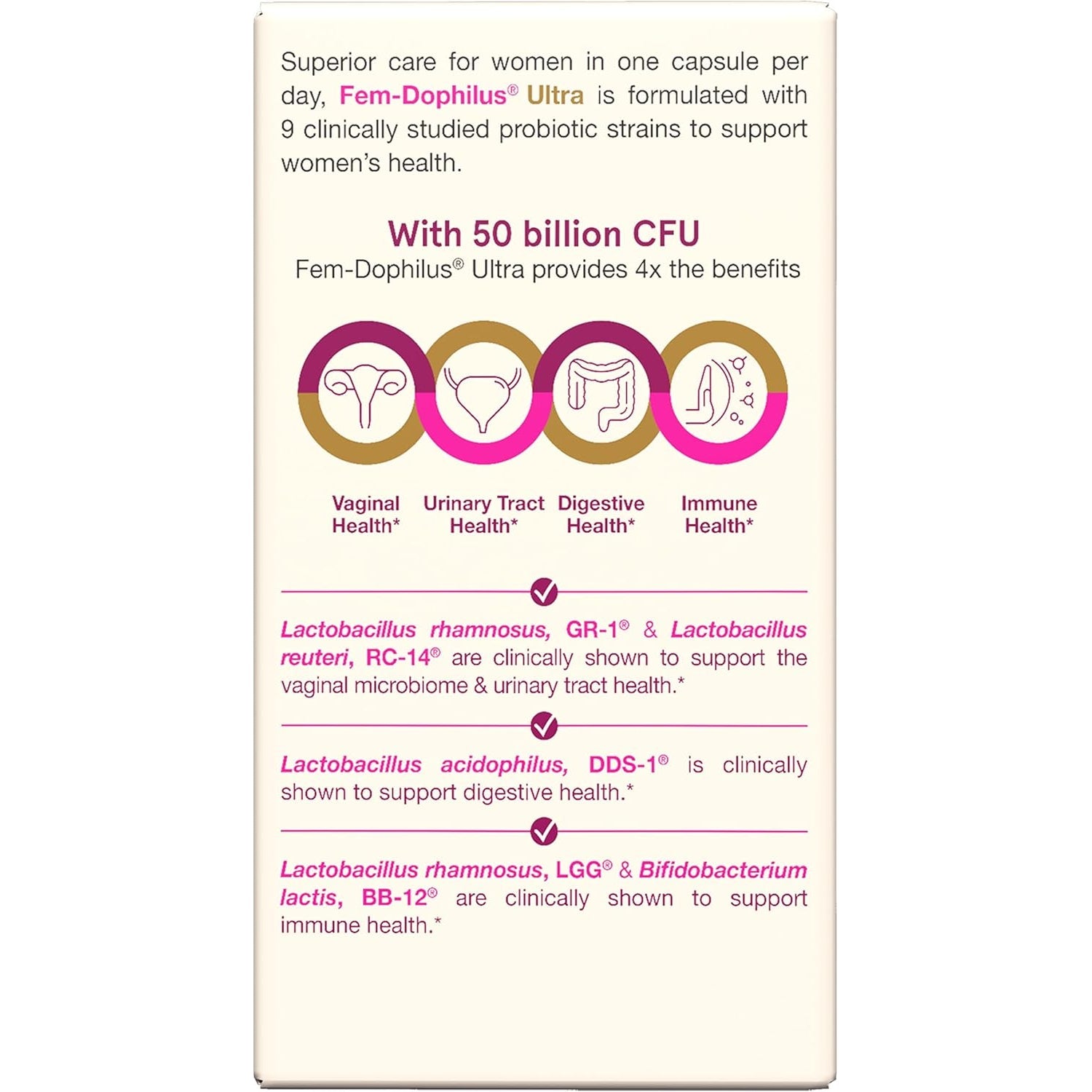 Jarrow Formulas Fem-Dophilus Vaginal & Digestive Probiotic 50 Billion CFU, 9 Clinically-Studied Strains, for Vaginal Flora & Yeast Balance, Urinary Tract, Digestive, & Immune Support, 30 Capsules