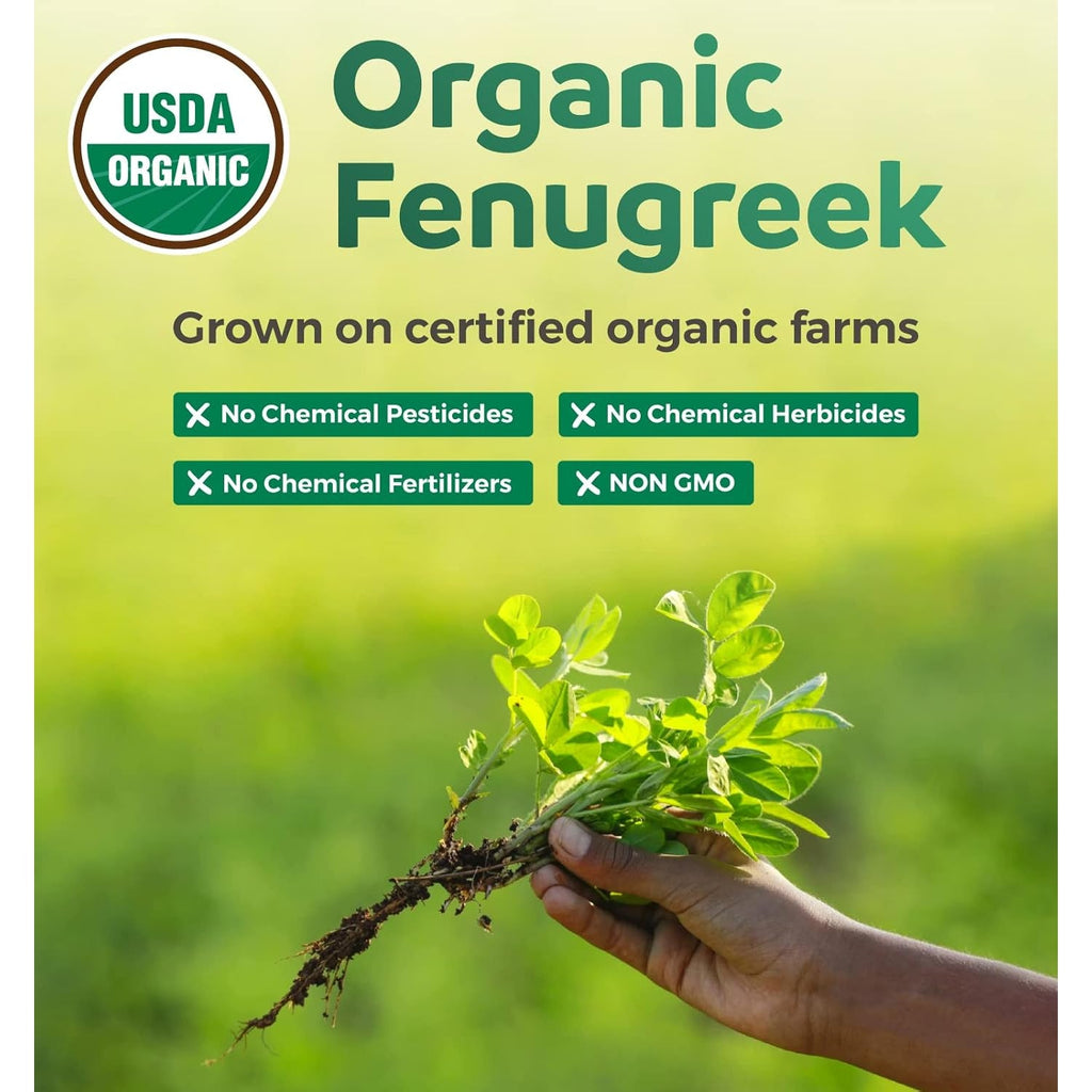 USDA Organic Fenugreek Capsules for Women - Effective Lactation Supplement for Increased Breast Milk Supply - Herbal Breastfeeding Support for Mothers - Gluten Free - 60 Vegan Capsules (No Pills)