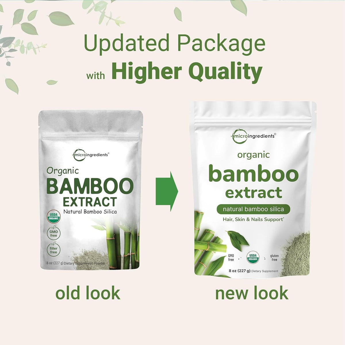 Micro Ingredients Organic Bamboo Extract Powder, 8Oz (378 Servings) | Bamboo Plant Silica & Mineral Supplements | Natural Stem & Leaf Extract | Non-Gmo, Gluten Free, Vegan Friendly
