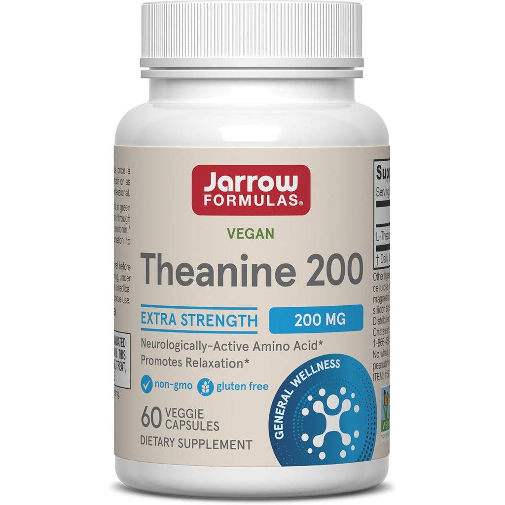 Jarrow Formulas Extra Strength L Theanine 200Mg Dietary Supplement That Promotes Relaxation, Supplement for Relaxation Support, 60 Veggie Capsules, 60 Day Supply