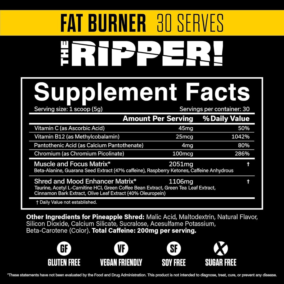 JNX SPORTS the Ripper! Fat Burner Pre Workout for Men & Women – Thermogenic Fat Burning Powder & Appetite Suppressant, Boost Energy & Endurance – Pineapple Shred, 30 Servings