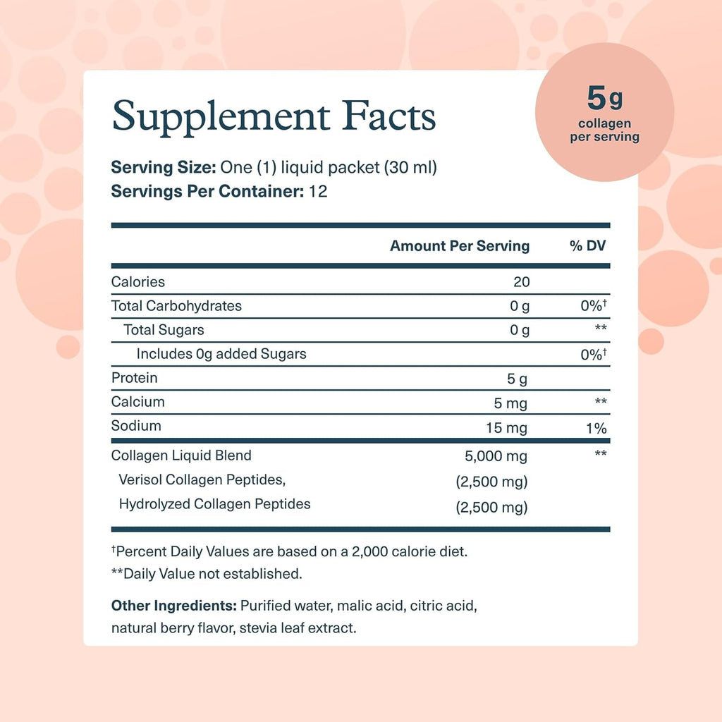 Youtheory Collagen Liquid - 5,000 Mg Hydrolyzed Collagen Peptides - Supports Hair, Nail, Joint & Bone Health* - Berry Flavor - 1 Oz Single Serve Packet, Pack of 12
