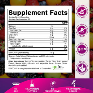Vitamatic Prebiotic Fiber Gummies for Adults, 7G Extra Strength, Zero Sugar Added, 240 Pectin Based Gummies, Digestive Health & Regularity Support
