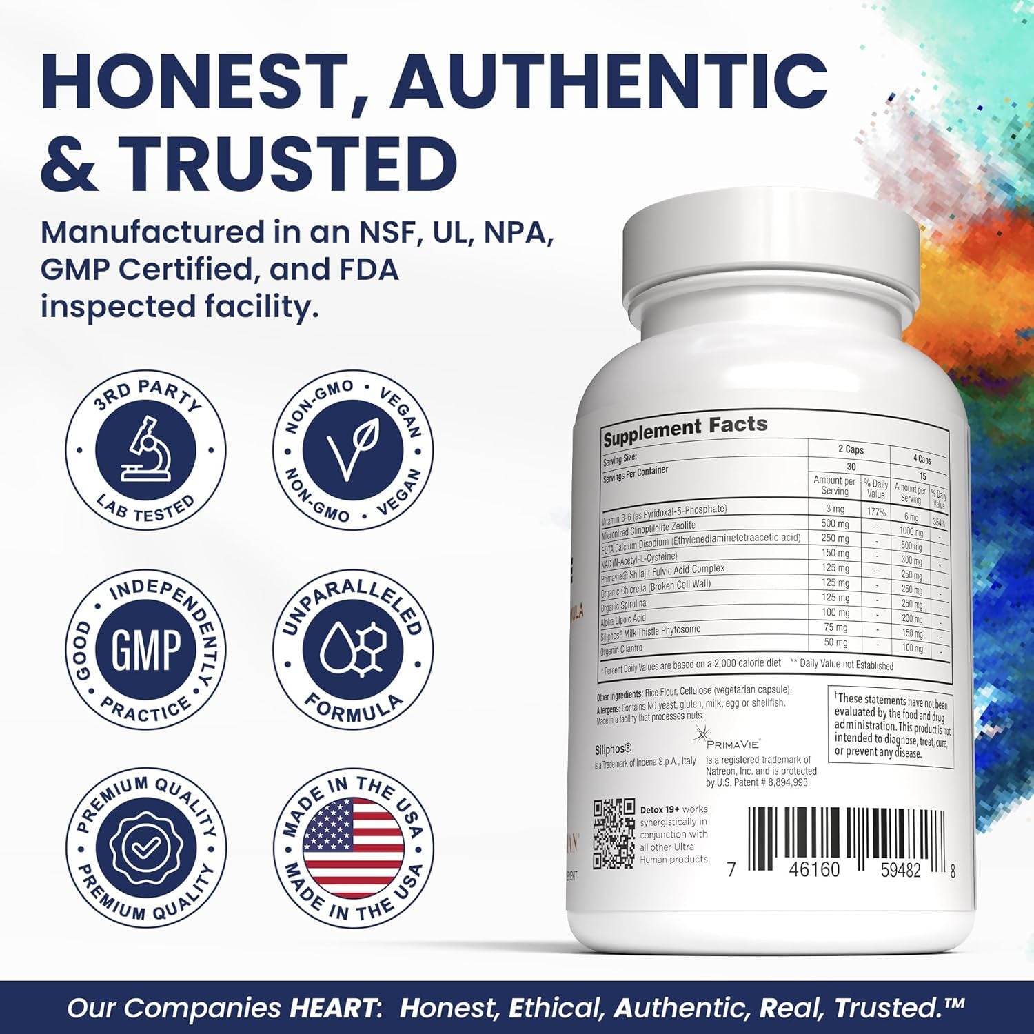 Ultra Human Daily Wellness Support – Heavy Metal Detox Cleanse, with Zeolite, Shilajit, Organic Chlorella & Spirulina, NAC & Alpha Lipoic. Supports Daily Detox, Cognition, Immune System -(Made in USA)