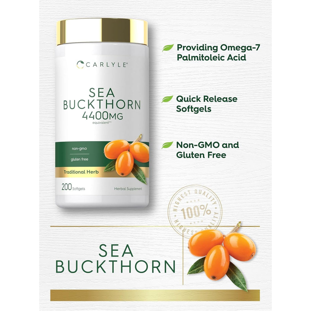 Carlyle Sea Buckthorn Oil Capsules | 200 Softgels | Non-Gmo, Gluten Free | Sea Buckthorn Berry Oil Supplement
