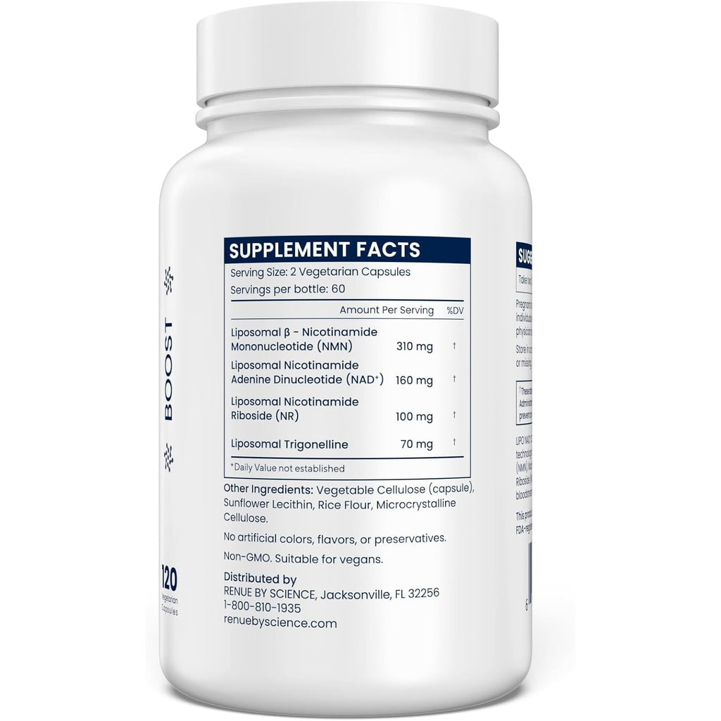 Renue by Science NAD+ Complete | 120 Liposomal NAD Supplement Capsules with NMN, NR & Trigonelline - 310Mg NMN & 160Mg NAD per Serving | Bioavailable Formula for Increased Absorption | Made in the USA