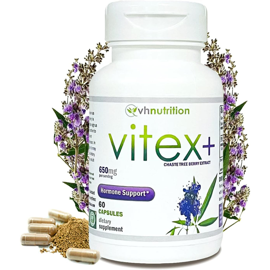 VH Nutrition VITEX+ | Vitex Chasteberry Supplement for Women | Hormonal Balance* and Fertility Support* | 650Mg per Serving of Vitex Berry Extract Powder | 60 Capsules