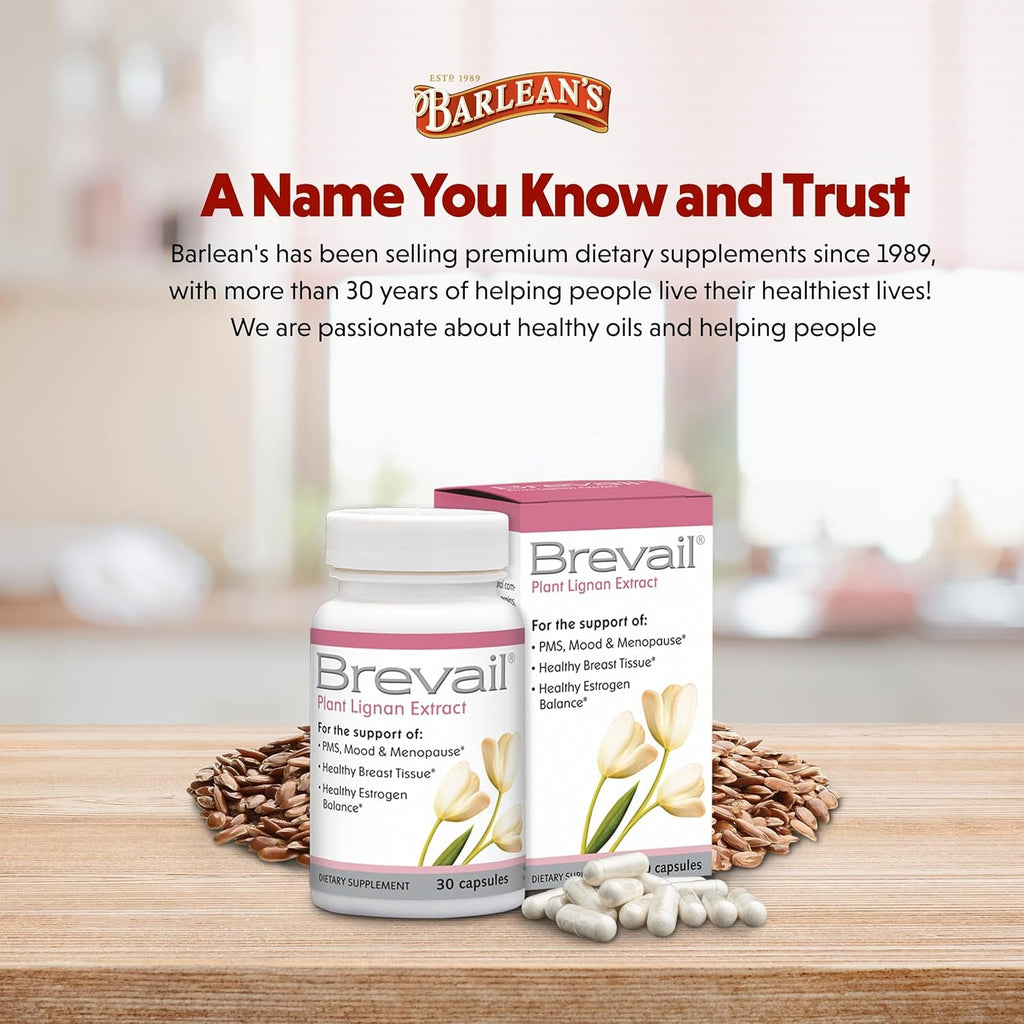 Brevail Plant Lignan Extract Capsules, Proactive Breast Health Supplement with 50 Mg SDG Lignans from Flax Seed Hulls for Healthy Estrogen Balance and PMS Mood Support Pills, 30 Count