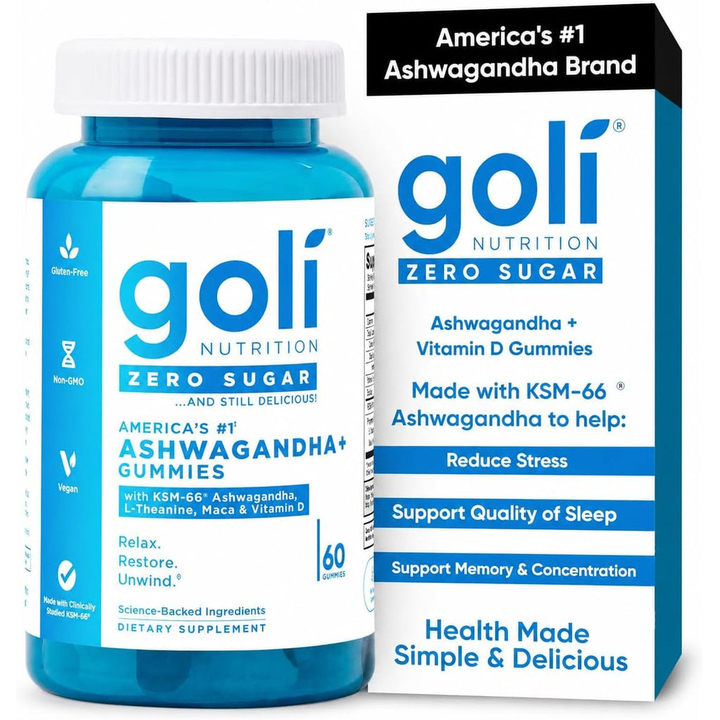 Goli Zero Sugar Ashwagandha Gummies with KSM-66, L-Theanine, Maca and Vitamin D - No Sugar Alcohols - Vegan, Keto-Friendly, Non-Gmo
