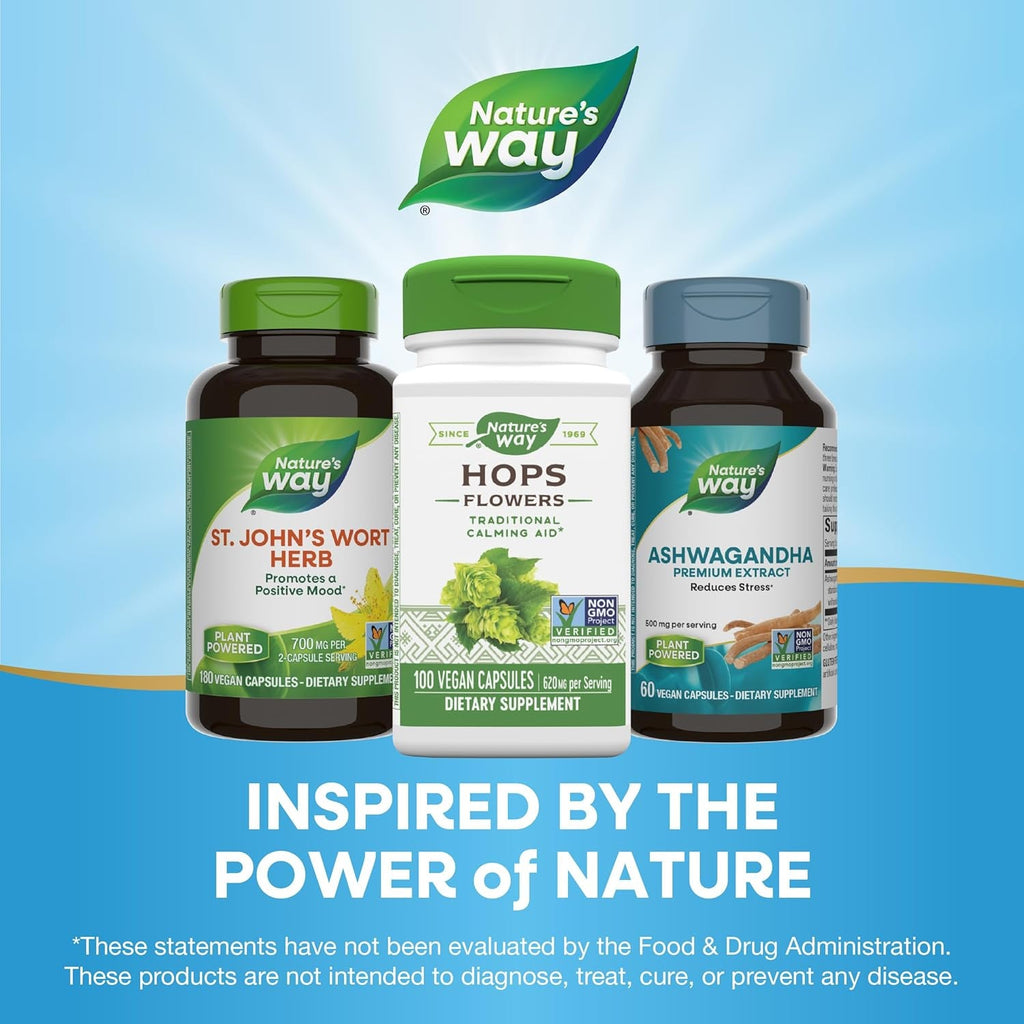 Nature'S Way Hops Flowers - Traditional Calming Aid* - 620 Mg Hops Flowers per 2-Capsule Serving - Herbal Supplement - Vegan, Gluten Free & Dairy Free - 100 Capsules