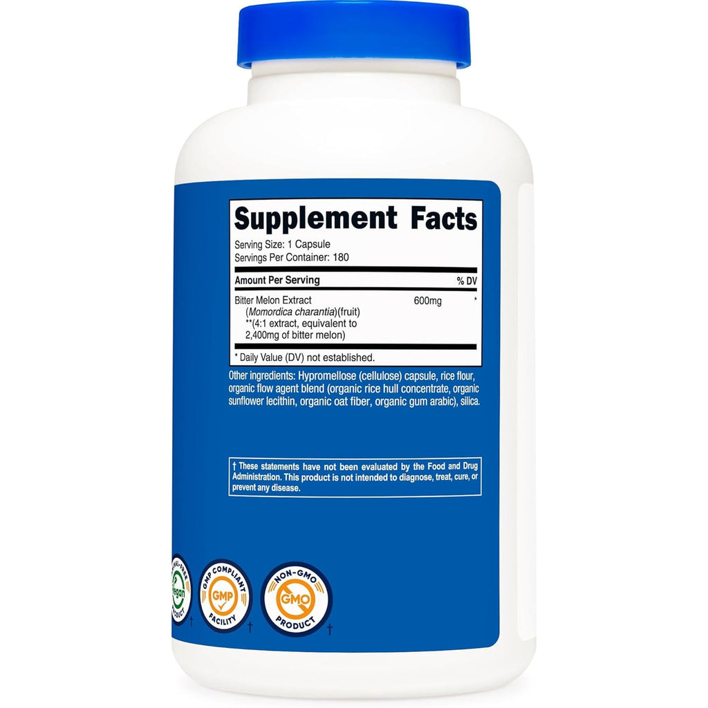 Nutricost Bitter Melon Extract 180 Capsules for 180 Servings per Bottle - Momordica Charantia, Vegan, Gluten Free and GMO Free