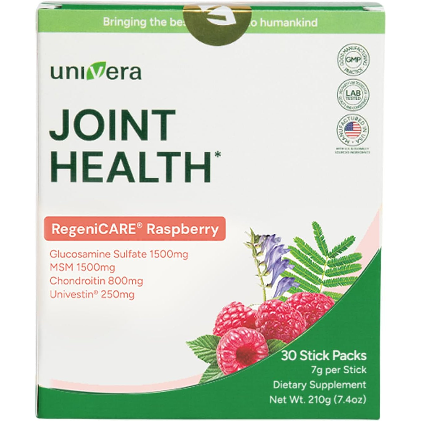 Glucosamine, Chondroitin, MSM with Univestin | Joint Support Powder Drink Mix for Mobility & Flexibility | Raspberry Flavor | 30-Day Supply (7G X 30 Sticks)