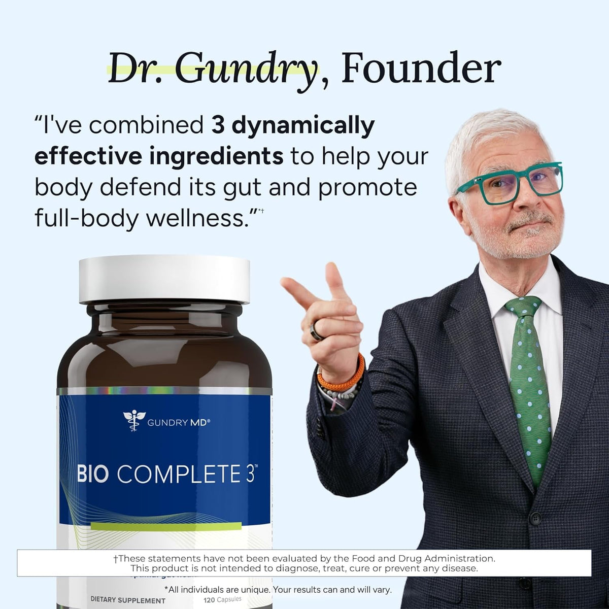 Gundry MD® Bio Complete 3, 3-In-1 Probiotics for Gut Health, Probiotic Supplements for Digestion, Supplement Supporting Bloating, Gas, Food Cravings, Energy Levels, Skin, and Focus, 30 Day Supply