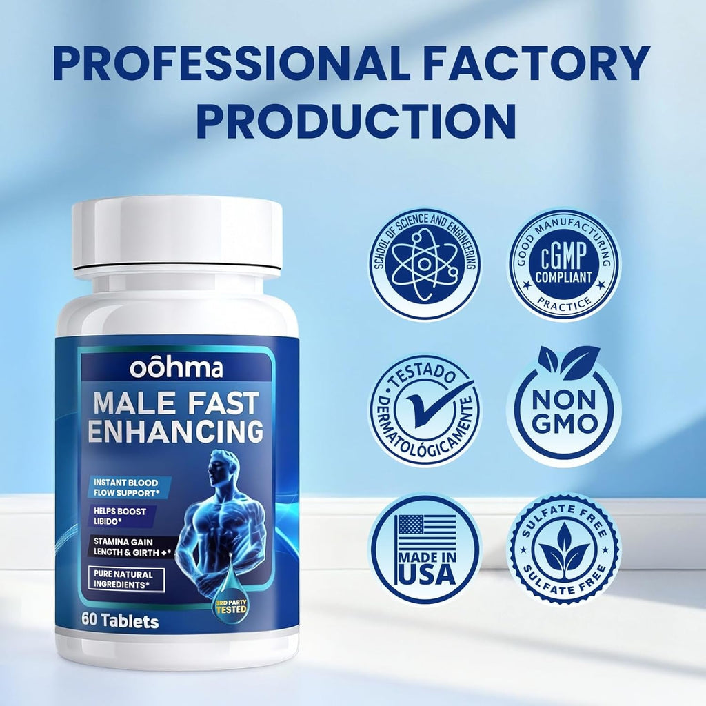 New Male Enhancing Supplement, Designed to Be Fast Acting for Blood Flow to Gain Length & Girth + Stamina, Maca, Epimedium, and Other Natural Ingredients, 3Rd Party Tested Supplement 60 Tablets